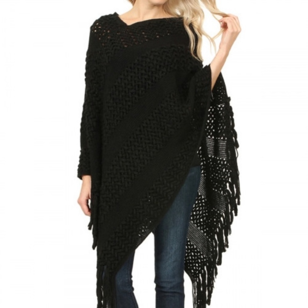 NEW Fashion Soft Knit Black Poncho Cape Cover